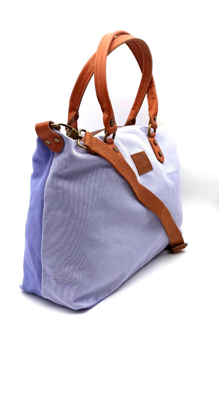 Sac bandoulière pour femme et homme shopper Baggy Bicolor coton et cuir régénéré Qoolst