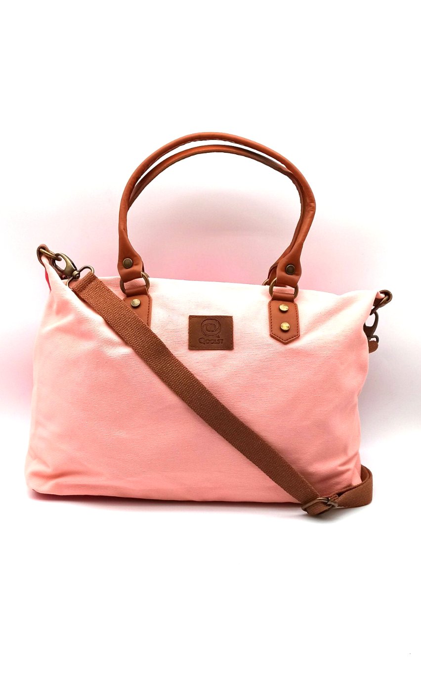 Sac bandoulière pour femme et homme shopper Baggy Bicolor coton et cuir régénéré Qoolst