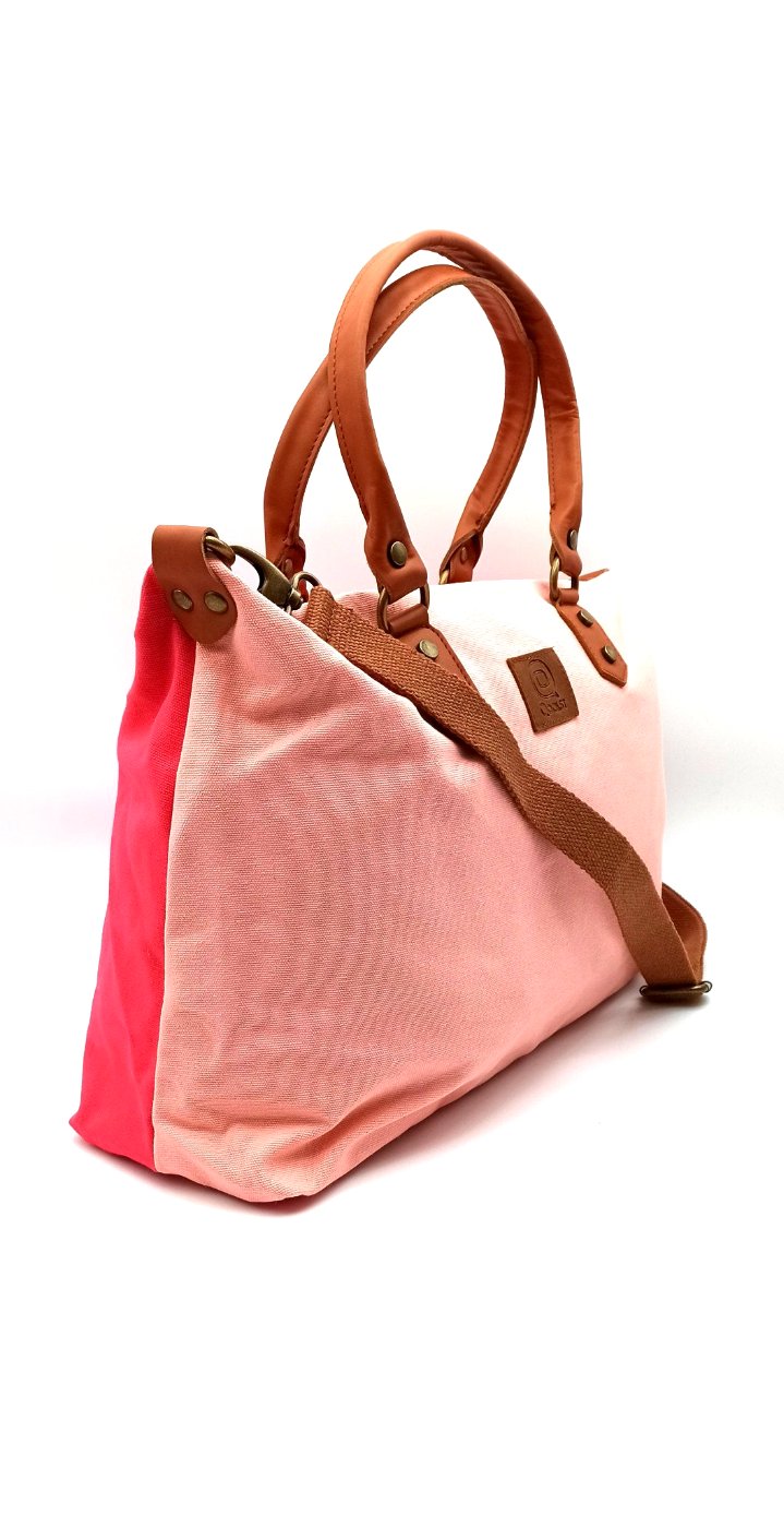 Sac bandoulière pour femme et homme shopper Baggy Bicolor coton et cuir régénéré Qoolst