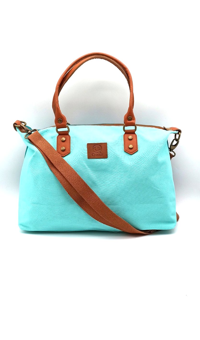 Sac bandoulière pour femme et homme shopper Baggy Bicolor coton et cuir régénéré Qoolst
