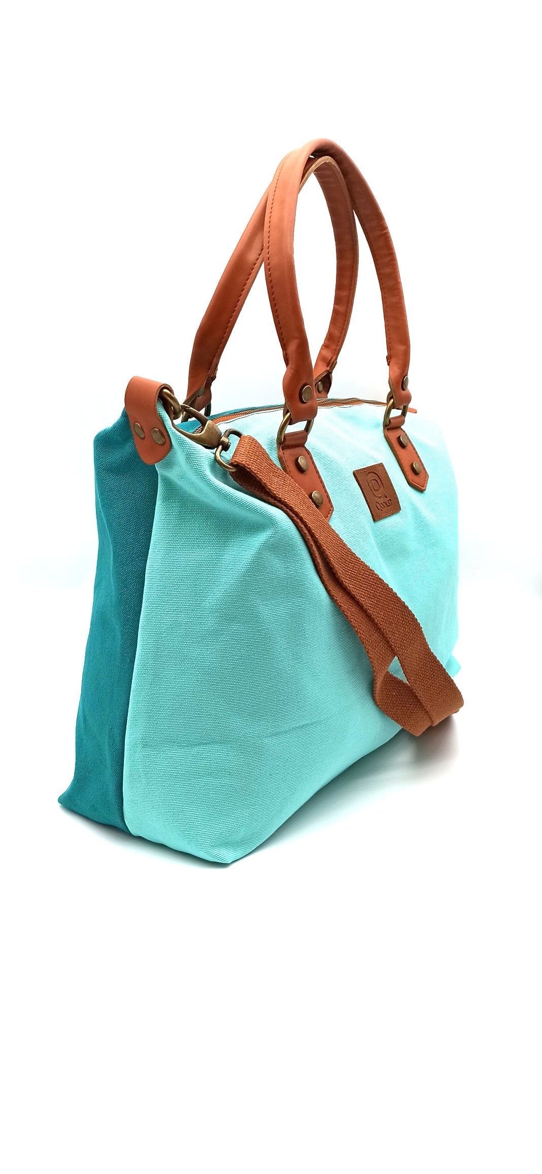 Sac bandoulière pour femme et homme shopper Baggy Bicolor coton et cuir régénéré Qoolst