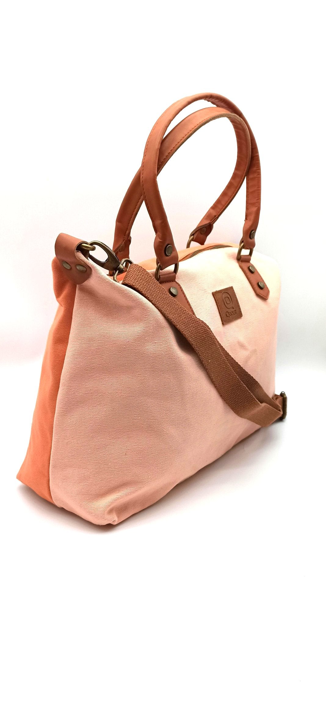 Sac bandoulière pour femme et homme shopper Baggy Bicolor coton et cuir régénéré Qoolst