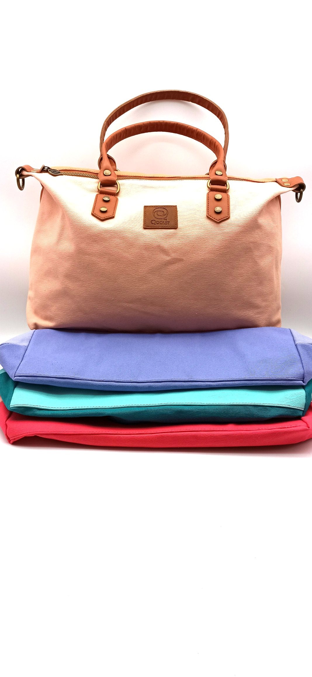 Sac bandoulière pour femme et homme shopper Baggy Bicolor coton et cuir régénéré Qoolst