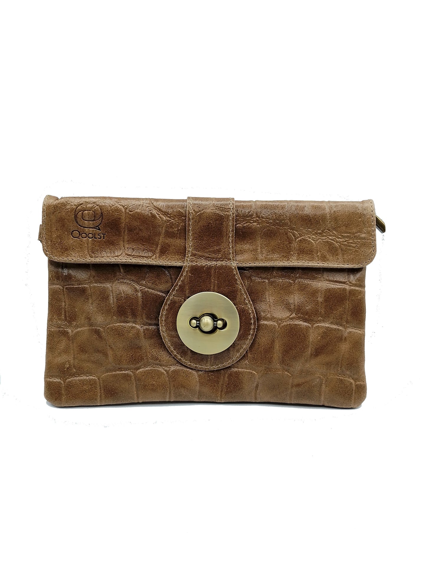 Sac portefeuille femme en cuir avec fermoir en métal gravé crocodile Qoolst
