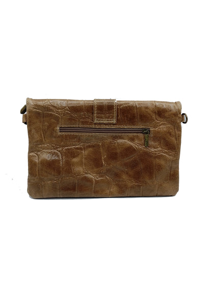 Sac portefeuille femme en cuir avec fermoir en métal gravé crocodile Qoolst