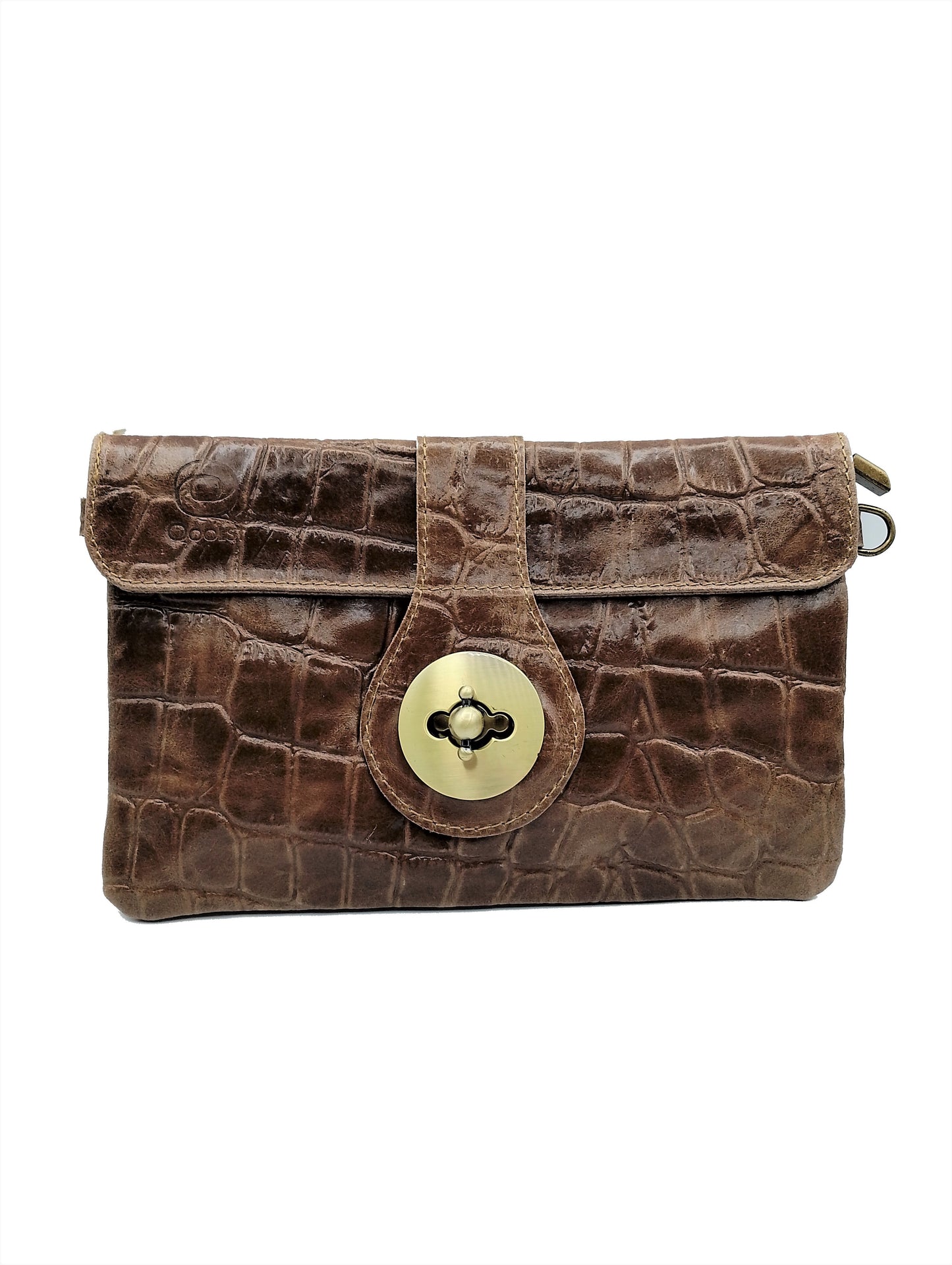 Bolso de mujer cartera de piel con broche metálico grabado Qoolst cocodrilo