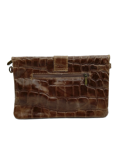 Sac portefeuille femme en cuir avec fermoir en métal gravé crocodile Qoolst