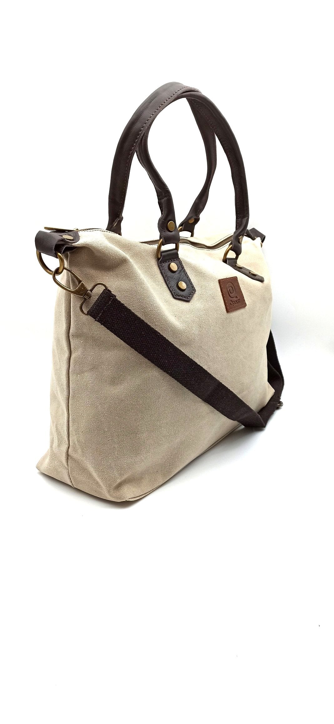 Baggy cotton and leather unisex Qoolst women's and men's shopper shoulder bag